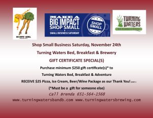 Shop-Small-Saturday-Gift-Certificate-Special-Turning-Waters-Back-Alley-Brewing-Co-Bed-and-Breakfast.pub